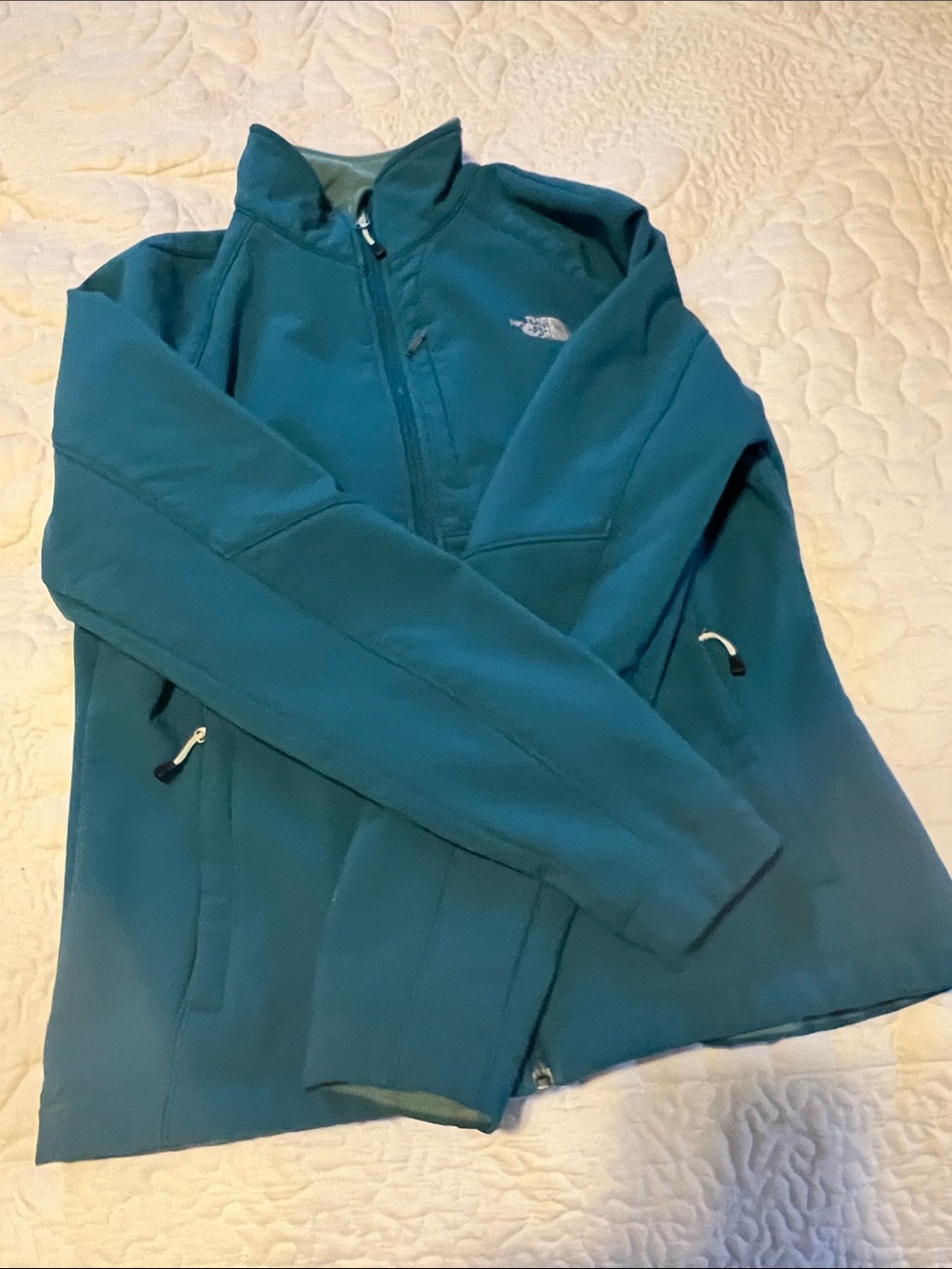 North Face TNF Apex Softshell Jacket Teal Blue Full Zip Size Large